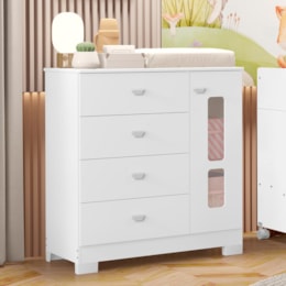 Cômoda Infantil New Katatau 1 Porta e 4 Gavetas Branco Brilho - Reller Móveis