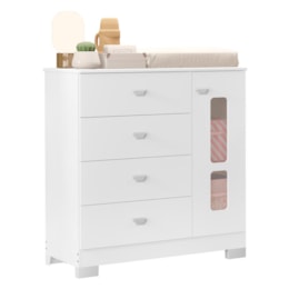 Cômoda Infantil New Katatau 1 Porta e 4 Gavetas Branco Brilho - Reller Móveis
