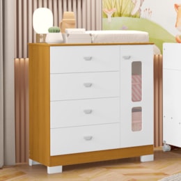 Cômoda Infantil New Katatau 1 Porta e 4 Gavetas Branco Fosco/Savana - Reller Móveis