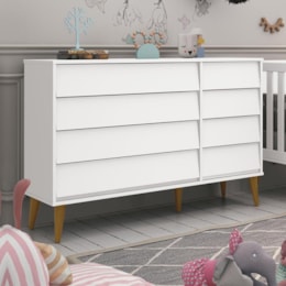 Cômoda Infantil Noah Retrô com Porta Branco Fosco e Pés Amadeirado - Reller Móveis Cômoda Infantil Noah Retrô com Porta Branco Fosco e Pés Amadeirado - Reller Móveis