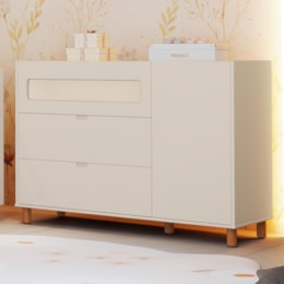 Cômoda Infantil Ollie 1 Porta e 3 Gavetas Areia Fosco - Reller Móveis