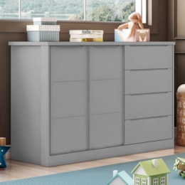 Cômoda Infantil Pietra com 2 Portas e 4 Gavetas Cinza - PR Baby   Cômoda Infantil Pietra com 2 Portas e 4 Gavetas Cinza - PR Baby