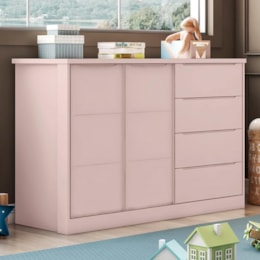 Cômoda Infantil Pietra com 2 Portas e 4 Gavetas Rosê - PR Baby   Cômoda Infantil Pietra com 2 Portas e 4 Gavetas Rosê - PR Baby