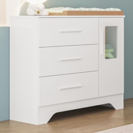 Cômoda Infantil Popy Retrô Plus 1 Porta com Janela e 3 Gavetas Branco Brilho - Móveis Peroba