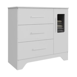Cômoda Infantil Popy Retrô Plus 1 Porta com Janela e 3 Gavetas Branco Brilho - Móveis Peroba