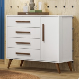 Cômoda Infantil Q Encanto Retrô 1 Porta e 4 Gavetas Branco Acetinado - Qmovi Cômoda Infantil Q Encanto Retrô 1 Porta e 4 Gavetas Branco Acetinado - Qmovi