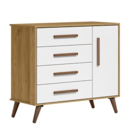 Cômoda Infantil Q Encanto Retrô 1 Porta e 4 Gavetas Freijó/Branco Acetinado - Qmovi Cômoda Infantil Q Encanto Retrô 1 Porta e 4 Gavetas Freijó/Branco Acetinado - Qmovi