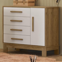 Cômoda Infantil Q Encanto Slim 1 Porta e 4 Gavetas Freijó/Branco Acetinado - Qmovi Cômoda Infantil Q Encanto Slim 1 Porta e 4 Gavetas Freijó/Branco Acetinado - Qmovi