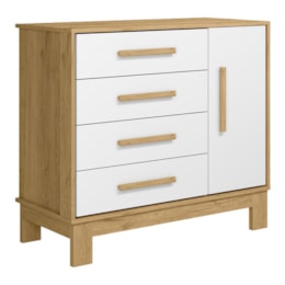 Cômoda Infantil Q Encanto Slim 1 Porta e 4 Gavetas Freijó/Branco Acetinado - Qmovi Cômoda Infantil Q Encanto Slim 1 Porta e 4 Gavetas Freijó/Branco Acetinado - Qmovi