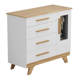 Cômoda Infantil Retrô 1 Porta com Janela e 4 Gavetas Branco Brilho/Amêndoa - Móveis Peroba Cômoda Infantil Retrô 1 Porta com Janela e 4 Gavetas Branco Brilho/Amêndoa - Móveis Peroba