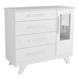 Cômoda Infantil Retrô 1 Porta com Janela e 4 Gavetas Branco Brilho - Móveis Peroba Cômoda Infantil Retrô 1 Porta com Janela e 4 Gavetas Branco Brilho - Móveis Peroba