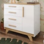 Cômoda Infantil Retrô 1 Porta e 4 Gavetas Branco Brilho/Amêndoa - Móveis Peroba