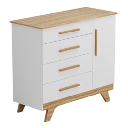 Cômoda Infantil Retrô 1 Porta e 4 Gavetas Branco Brilho/Amêndoa - Móveis Peroba Cômoda Infantil Retrô 1 Porta e 4 Gavetas Branco Brilho/Amêndoa - Móveis Peroba