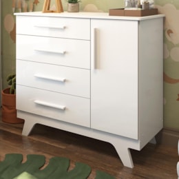 Cômoda Infantil Retrô 1 Porta e 4 Gavetas Branco Brilho - Móveis Peroba Cômoda Infantil Retrô 1 Porta e 4 Gavetas Branco Brilho - Móveis Peroba