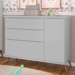 Cômoda Infantil Retrô Melinda 1 Porta e 3 Gavetas Cinza - Phoenix Baby Cômoda Infantil Retrô Melinda 1 Porta e 3 Gavetas Cinza - Phoenix Baby