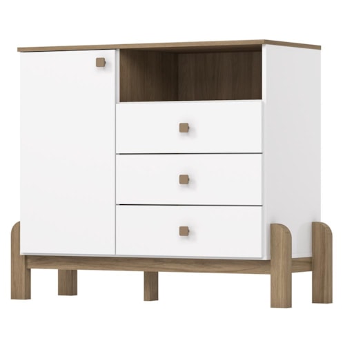 Cômoda Infantil Ternura 1 Porta e 3 Gavetas Branco/Jequitibá - Móveis Henn
