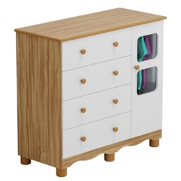 Cômoda Infantil Uli New 1 Porta e 4 Gavetas Branco Brilho/Amêndoa - Móveis Peroba
