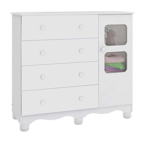 Cômoda Infantil Uli New 1 Porta e 4 Gavetas Branco Brilho - Móveis Peroba