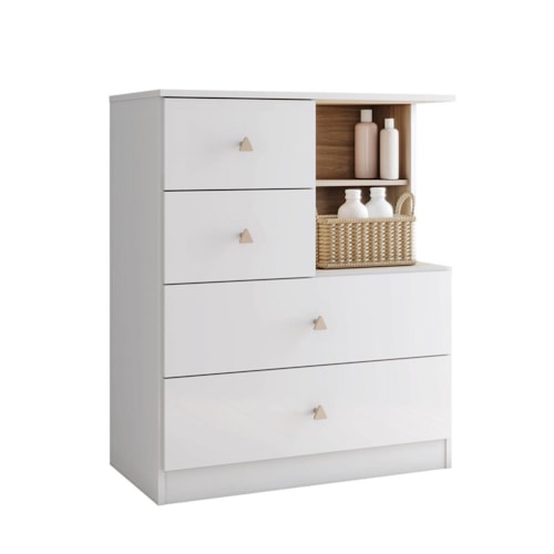 Cômoda Infantil Vanila 4 Gavetas Branco/Jequitibá - Móveis Henn