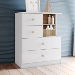 Cômoda Infantil Vanila 4 Gavetas Branco/Jequitibá - Móveis Henn
