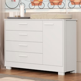 Cômoda Infantil Zaki 1 Porta e 4 Gavetas Branco Fosco - Reller Móveis
