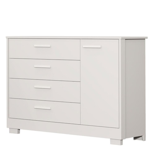 Cômoda Infantil Zaki 1 Porta e 4 Gavetas Branco Fosco - Reller Móveis