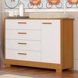 Cômoda Infantil Zaki 1 Porta e 4 Gavetas Branco Fosco/Savana - Reller Móveis