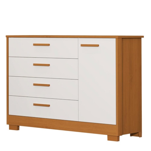 Cômoda Infantil Zaki 1 Porta e 4 Gavetas Branco Fosco/Savana - Reller Móveis