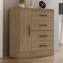 Cômoda Lite 1 Porta e 4 Gavetas Carvalho Oak - Móveis Leão