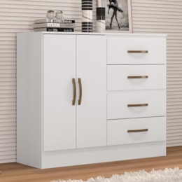 Cômoda Lite 2 Portas e 4 Gavetas Branco Brilho - Móveis Leão