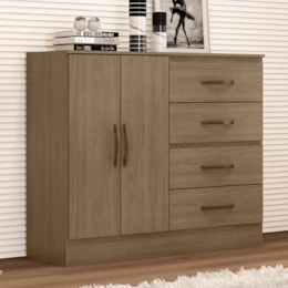 Cômoda Lite 2 Portas e 4 Gavetas Carvalho Oak - Móveis Leão Cômoda Lite 2 Portas e 4 Gavetas Carvalho Oak - Móveis Leão