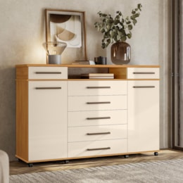 Comoda London 2 Portas 7 Gavetas Cinamon Touch/Off White – Demóbile