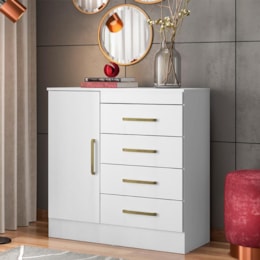 Cômoda Montevidéu 1 Porta e 4 Gavetas Branco - Demóbile Cômoda Montevidéu 1 Porta e 4 Gavetas Branco - Demóbile