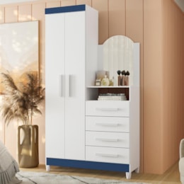 Cômoda New Capri 2 Portas e 4 Gavetas Branco/Azul Matte com Espelho - Móveis Albatroz