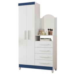Cômoda New Capri 2 Portas e 4 Gavetas Branco/Azul Matte com Espelho - Móveis Albatroz