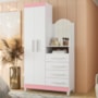 Cômoda New Capri 2 Portas e 4 Gavetas Branco/Rosa Matte com Espelho - Móveis Albatroz