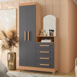 Cômoda New Capri 2 Portas e 4 Gavetas Freijó/Titanium com Espelho - Móveis Albatroz