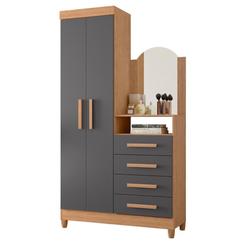 Cômoda New Capri 2 Portas e 4 Gavetas Freijó/Titanium com Espelho - Móveis Albatroz