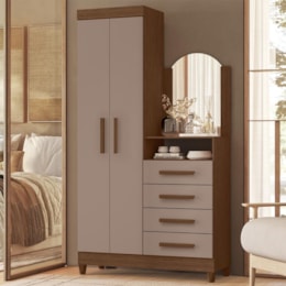 Cômoda New Capri 2 Portas e 4 Gavetas Nogueira/Capuccino com Espelho - Móveis Albatroz