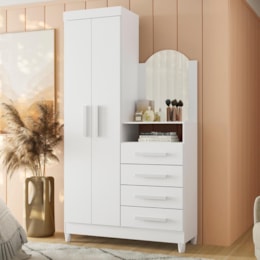 Cômoda New Capri 2 Portas e 4 Gavetas Quadriflex Branco com Espelho - Móveis Albatroz