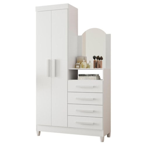 Cômoda New Capri 2 Portas e 4 Gavetas Quadriflex Branco com Espelho - Móveis Albatroz
