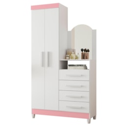 Cômoda New Capri 2 Portas e 4 Gavetas Quadriflex Branco/Rosa Matte com Espelho - Móveis Albatroz 