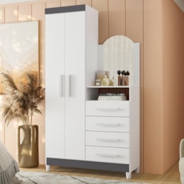 Cômoda New Capri 2 Portas e 4 Gavetas Quadriflex Branco/Titanium com Espelho - Móveis Albatroz