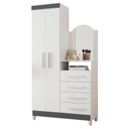 Cômoda New Capri 2 Portas e 4 Gavetas Quadriflex Branco/Titanium com Espelho - Móveis Albatroz