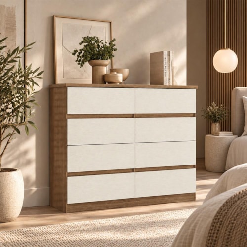 Cômoda Roma 8 Gavetas Jatobá/Areia - Santos Andirá