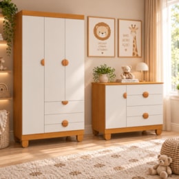 Cômoda Sapateira 1 Porta e 4 Gavetas e Guarda Roupa 3 Portas e 3 Gavetas Apolo Areia Fosco/Savana - Reller Móveis