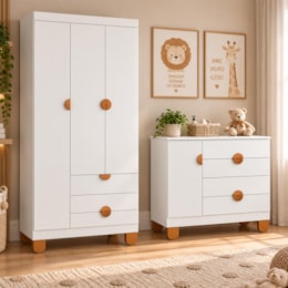 Cômoda Sapateira 1 Porta e 4 Gavetas e Guarda Roupa 3 Portas e 3 Gavetas Apolo Branco Fosco - Reller Móveis