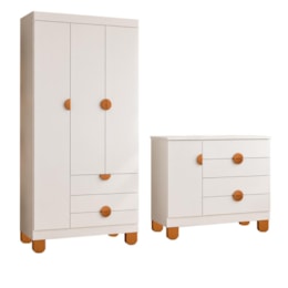 Cômoda Sapateira 1 Porta e 4 Gavetas e Guarda Roupa 3 Portas e 3 Gavetas Apolo Branco Fosco - Reller Móveis