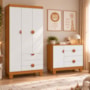Cômoda Sapateira 1 Porta e 4 Gavetas e Guarda Roupa 3 Portas e 3 Gavetas Apolo Branco Fosco/Savana - Reller Móveis