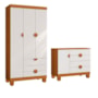 Cômoda Sapateira 1 Porta e 4 Gavetas e Guarda Roupa 3 Portas e 3 Gavetas Apolo Branco Fosco/Savana - Reller Móveis